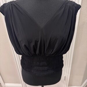 Express Black Smocked Blouse with V-Neckline
